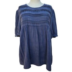 Simply Southern Beach Top Large Blue Gauze Tunic Boho Peasant Shirt NWT